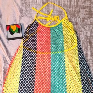 Mesh swimsuit cover and matching earrings